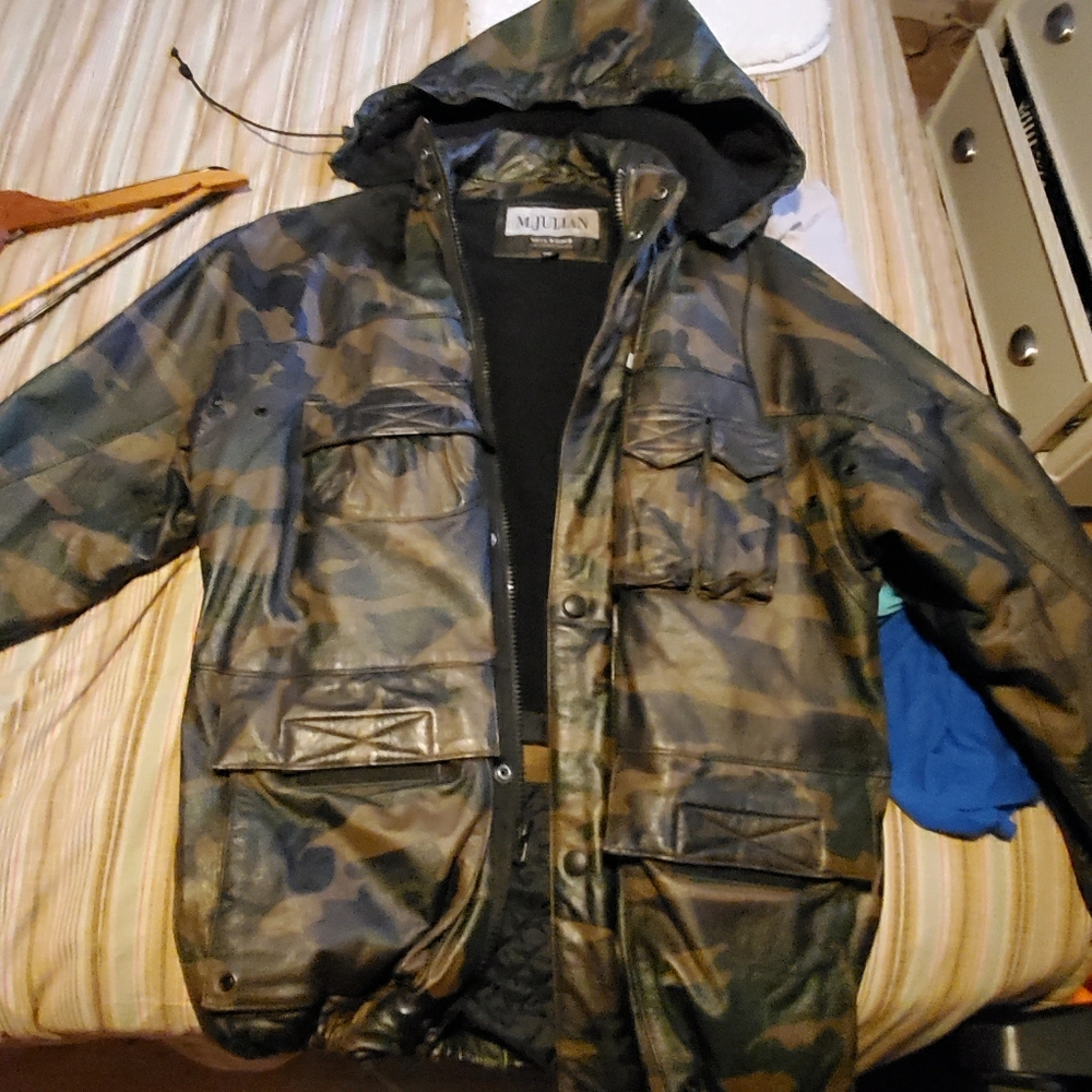 M.JULIAN Leather Camoaflage Hood Coat